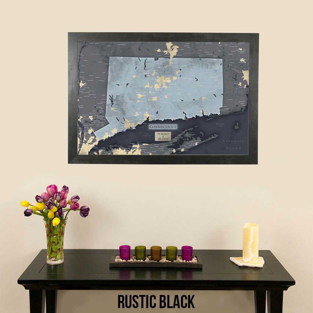 Push Pin Travel Maps Connecticut Slate Wall Map Rustic Black Frame