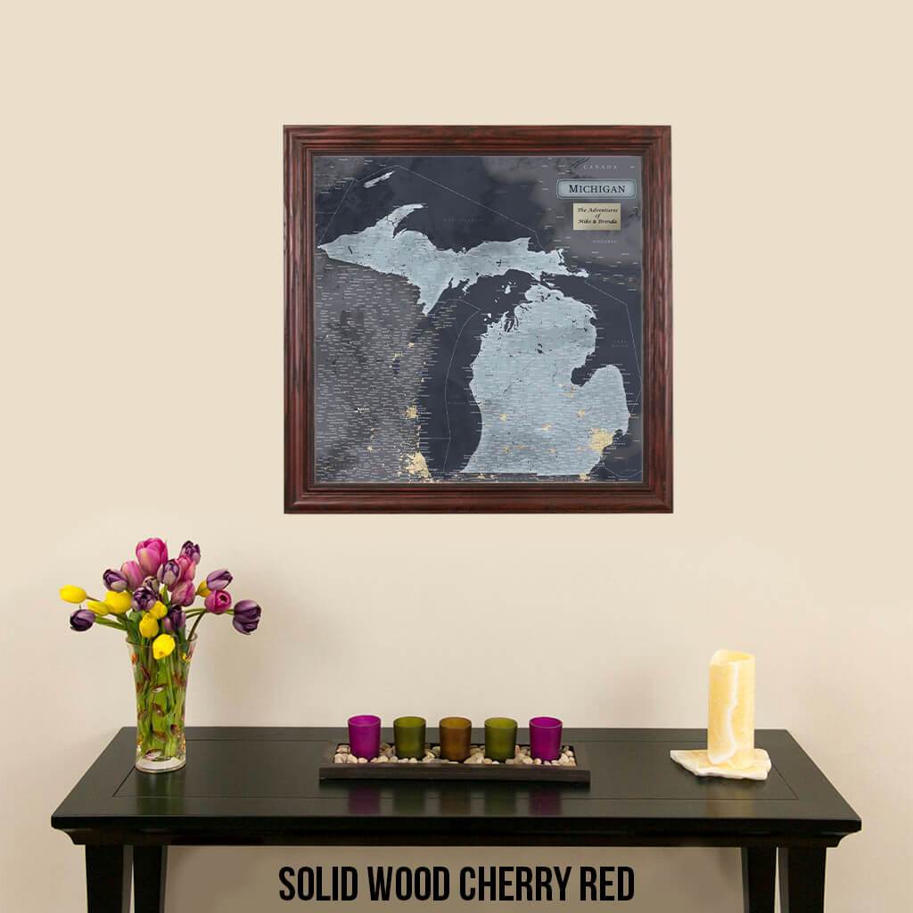 Push Pin Travel Maps Michigan Slate Travel Map Solid Wood Cherry Frame