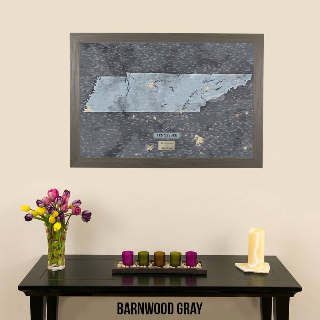 Push Pin Travel Maps Slate Tennessee Travel Map with Barnwood Gray Frame