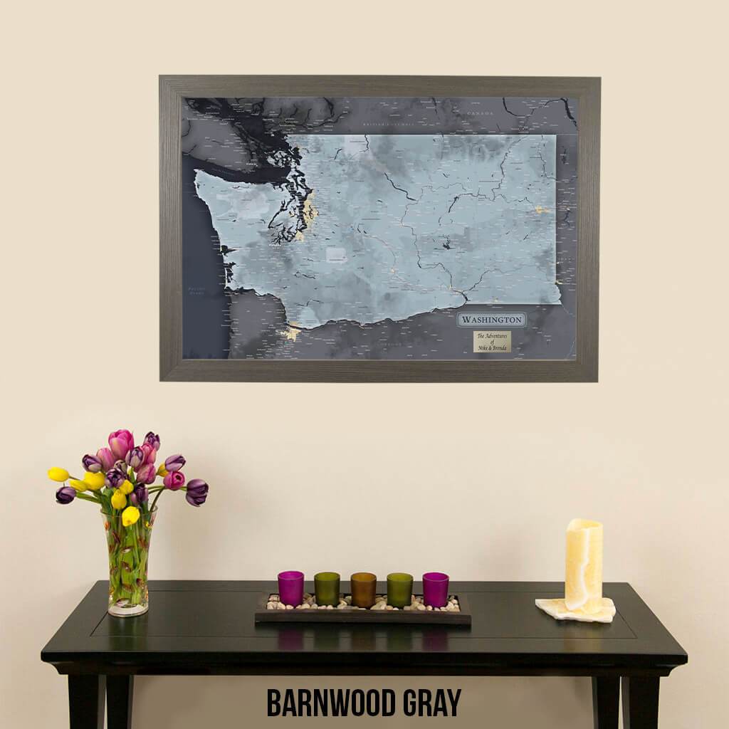 Push Pin Travel Maps Washington State Slate Map Barnwood Gray Frame