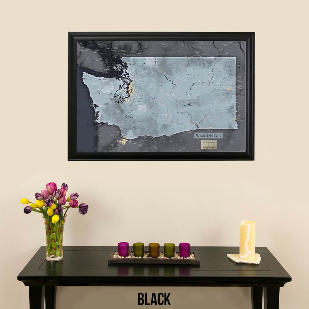 Push Pin Travel Maps Washington State Slate Map Black Frame