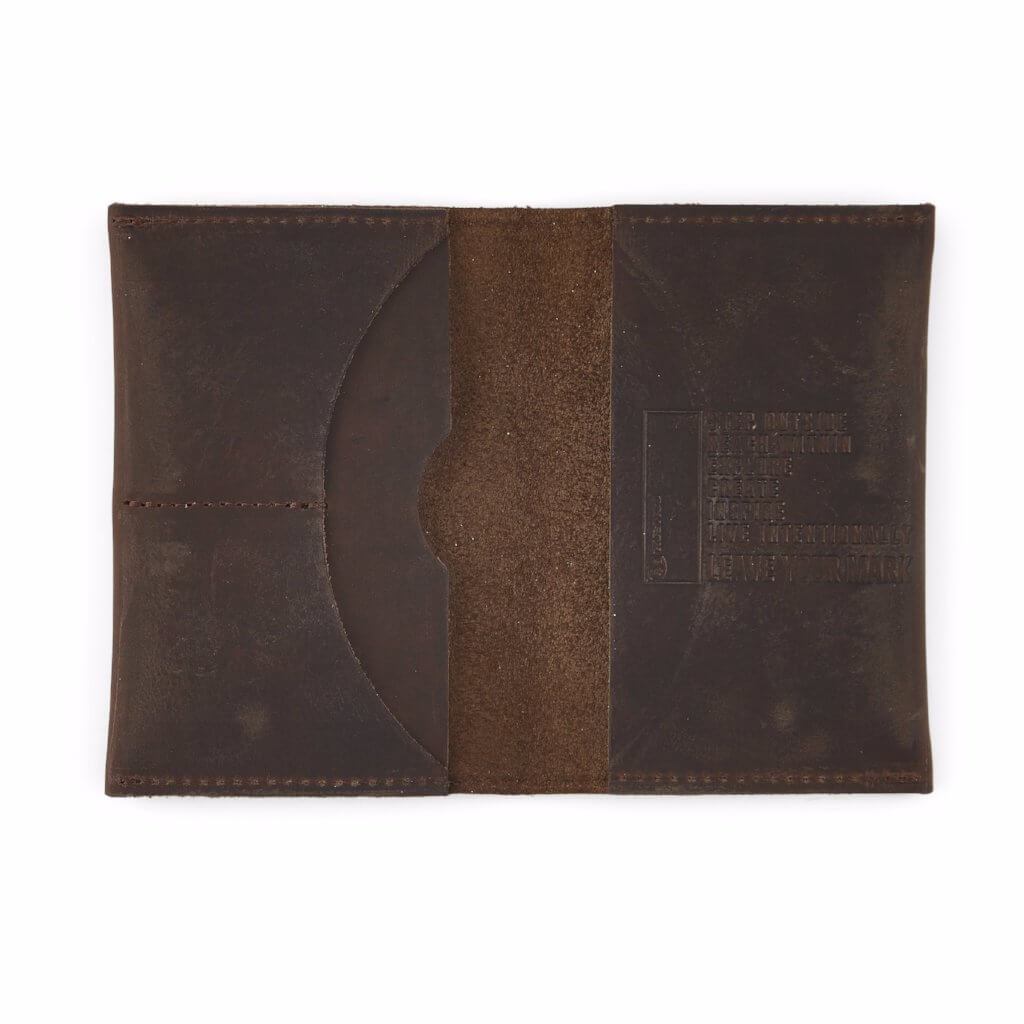 Open Dark Brown Leather Travel Wallet