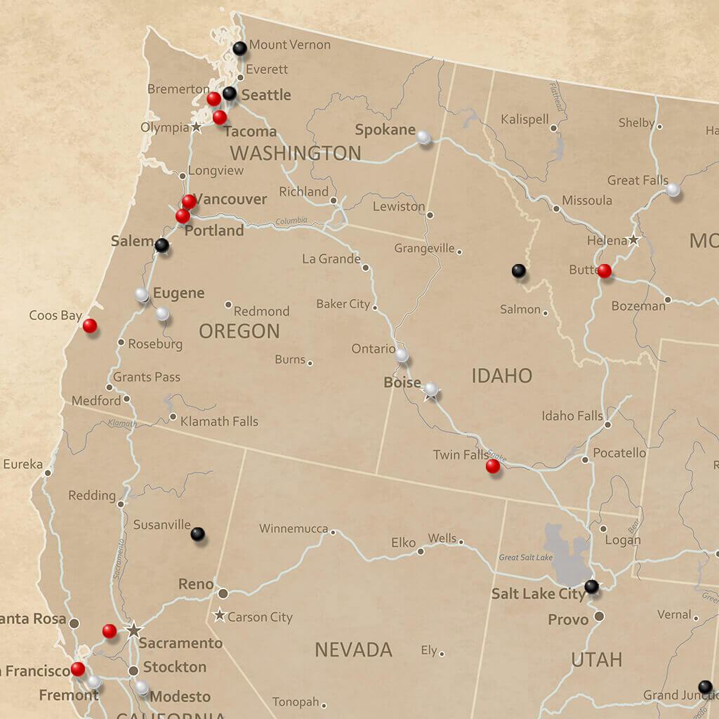 Closeup of Vintage USA Map