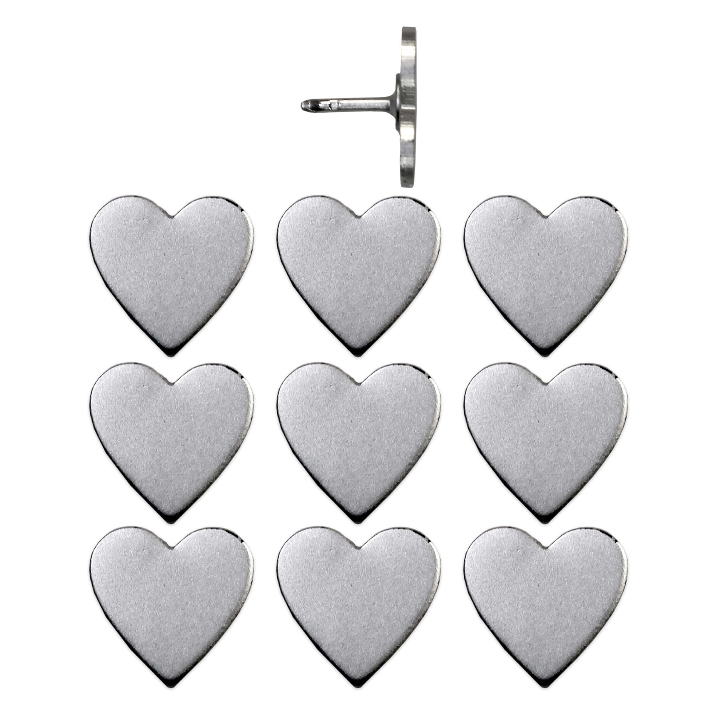 Silver Big Heart Pins - Set of 10