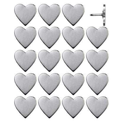  Silver Big Heart Pins - Set of 20