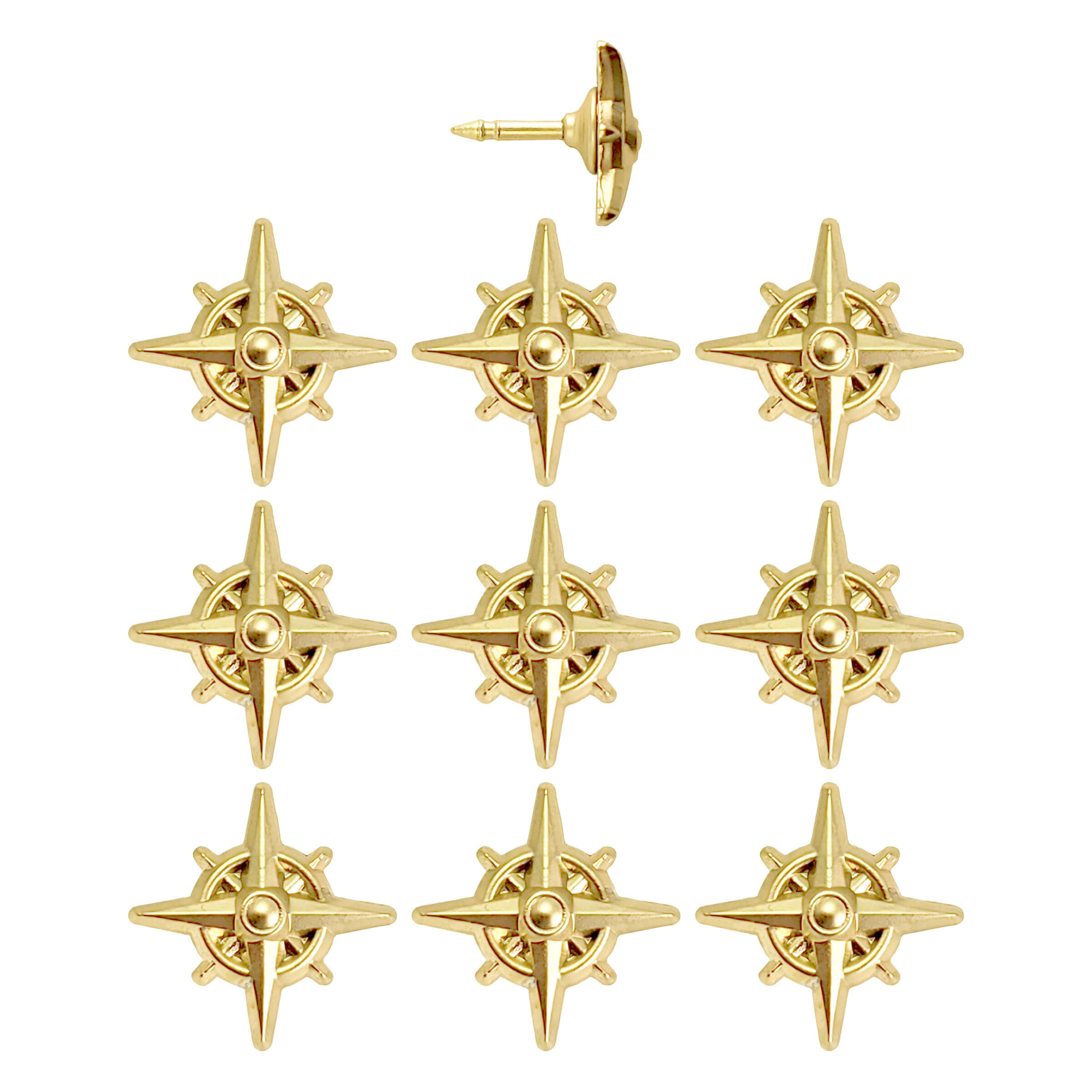 Gold Compass Push Pins - Set of 10