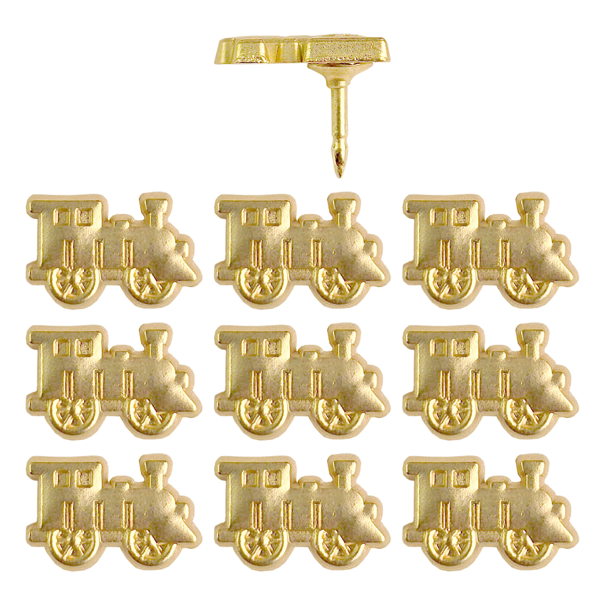 Gold Train Map Pins - Set of 10 Train Pins