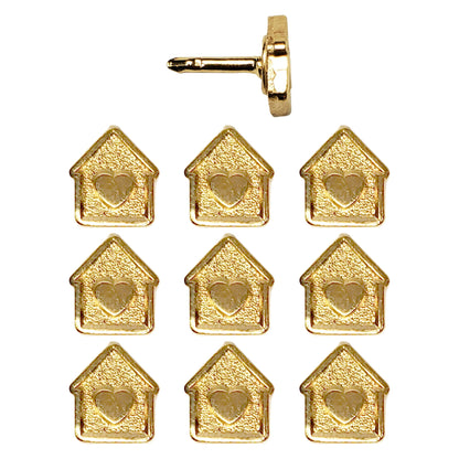 Gold Mini House Push Pins - Set of 10