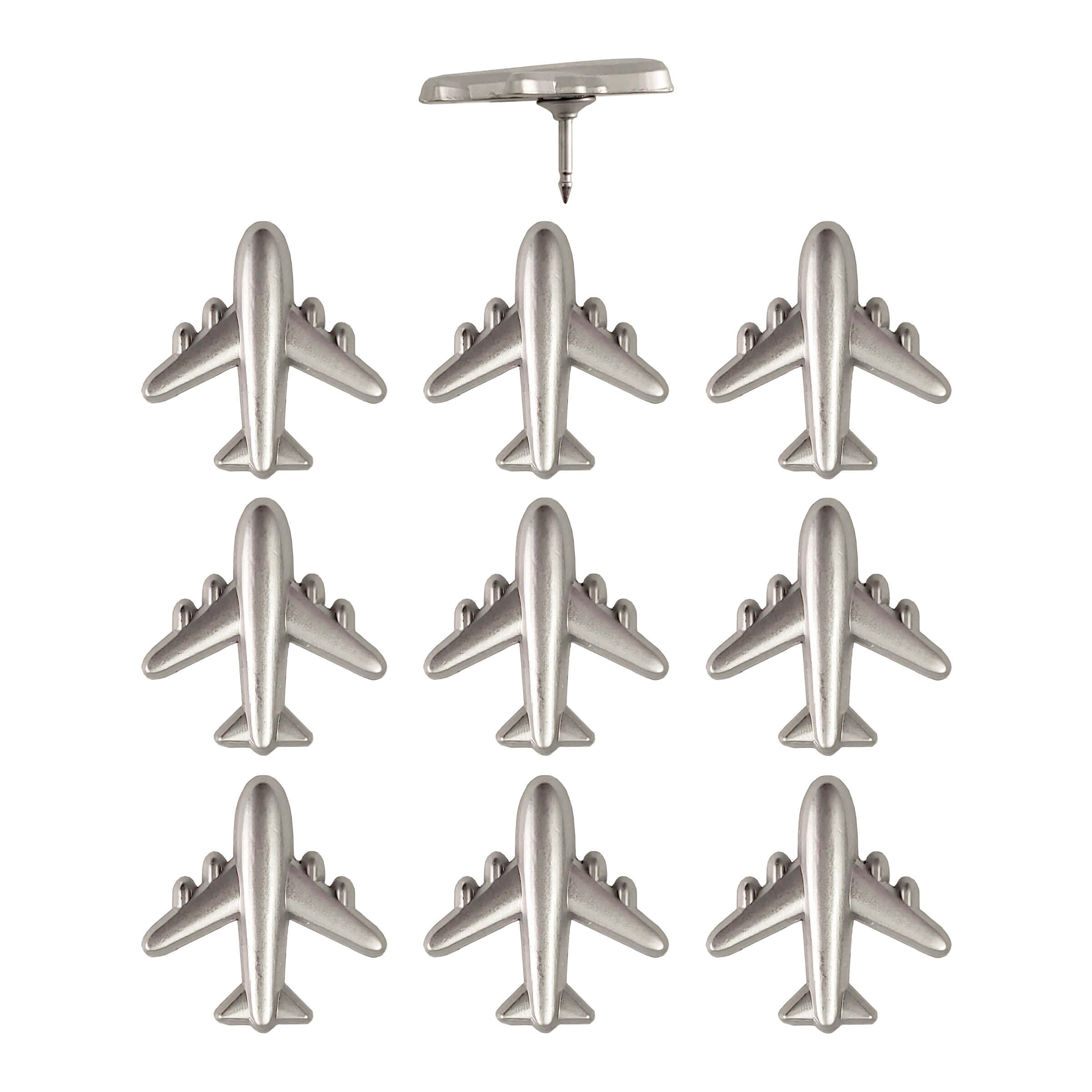 Silver Commercial Airplane Push Pins - Set of 10