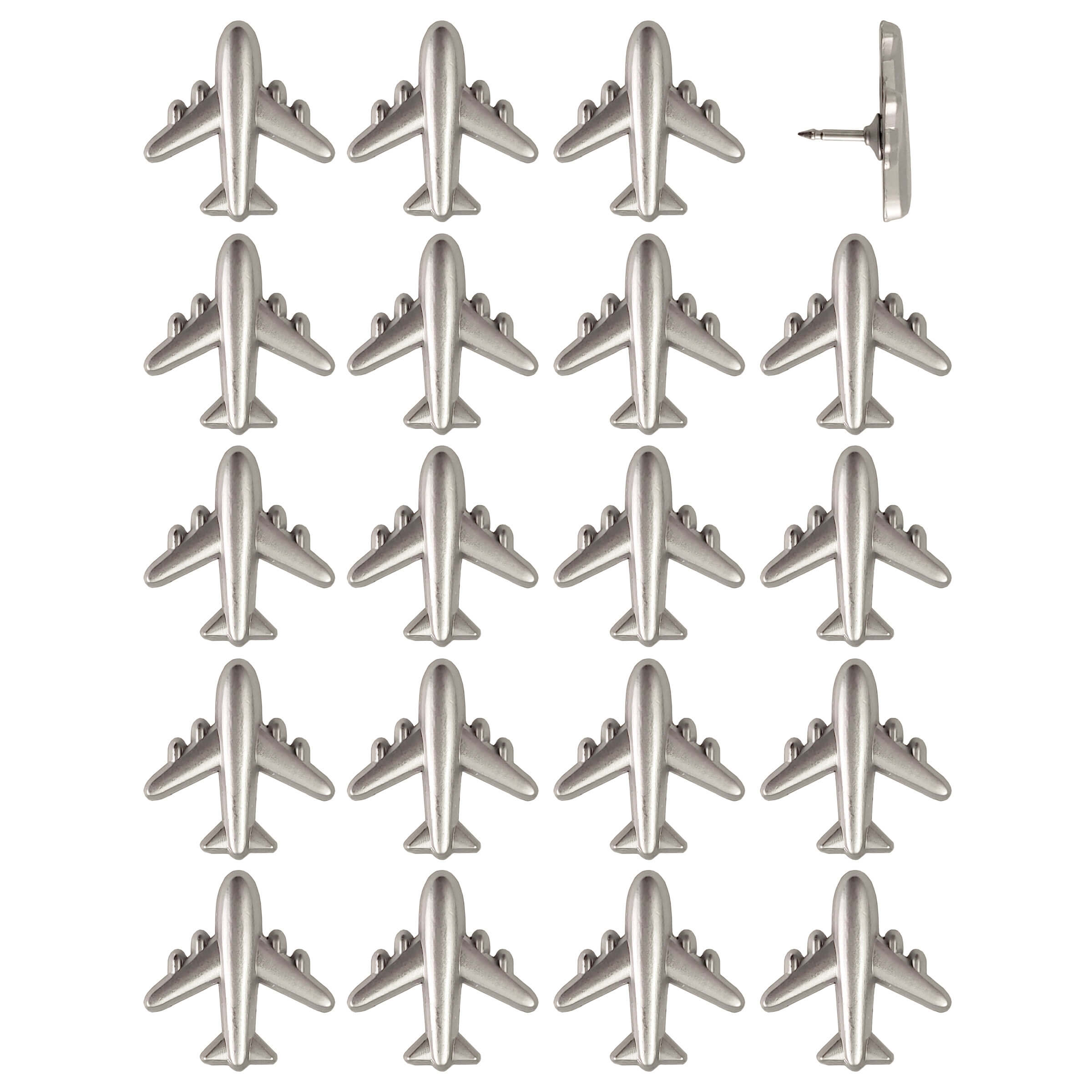 Silver Commercial Airplane Push Pins - Set of 20