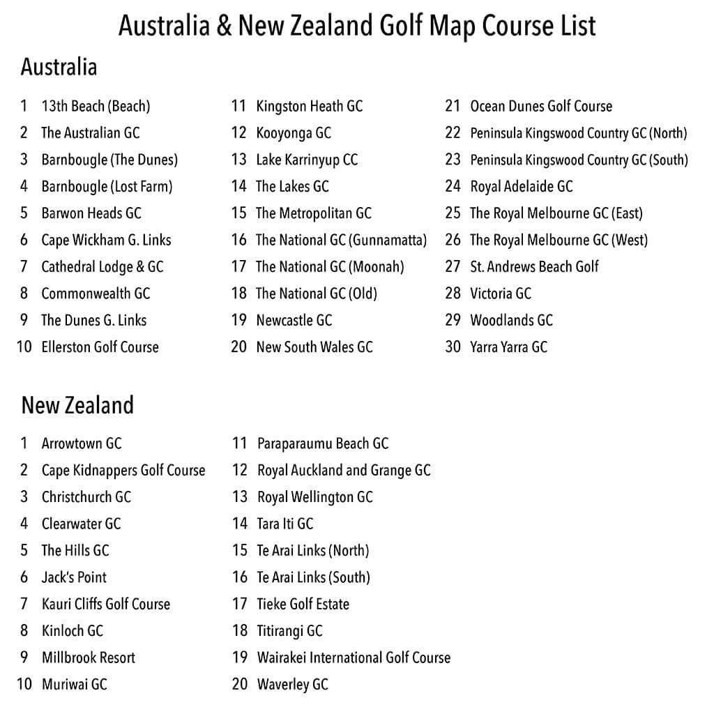 List of top 50 Golf Courses on Australia and New Zealand&#39;s Top Golf Courses Travel Map