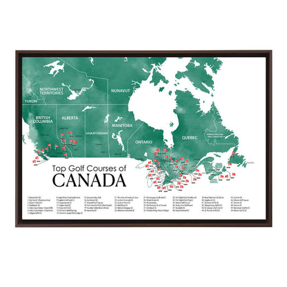 Gallery Wrapped Canvas Top Golf Courses of Canada Map in Brown Float Frame in 24" x 36" size