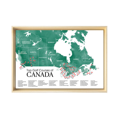 Gallery Wrapped Canvas Top Golf Courses of Canada Map in Natural Tan Float Frame in 16" x 24" size