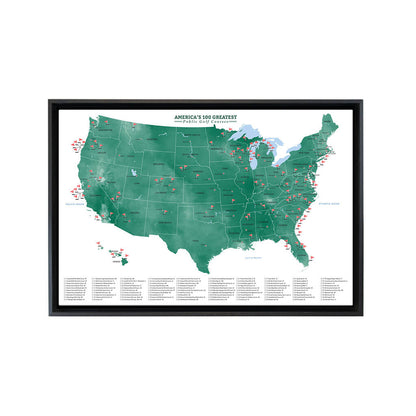 America's Top 100 Public Golf Courses Gallery Canvas Map in Optional Black Float Frame - 20" x 30" size