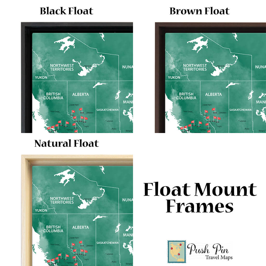 Optional Float Frames Available at Push Pin Travel Maps for Gallery Wrapped Canvas Maps