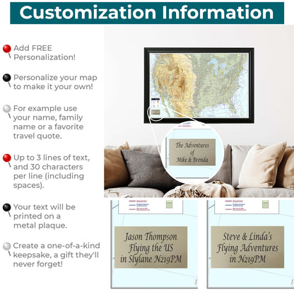 Pilots USA VFR Planning Map Push Pin Travel Maps - Personalization