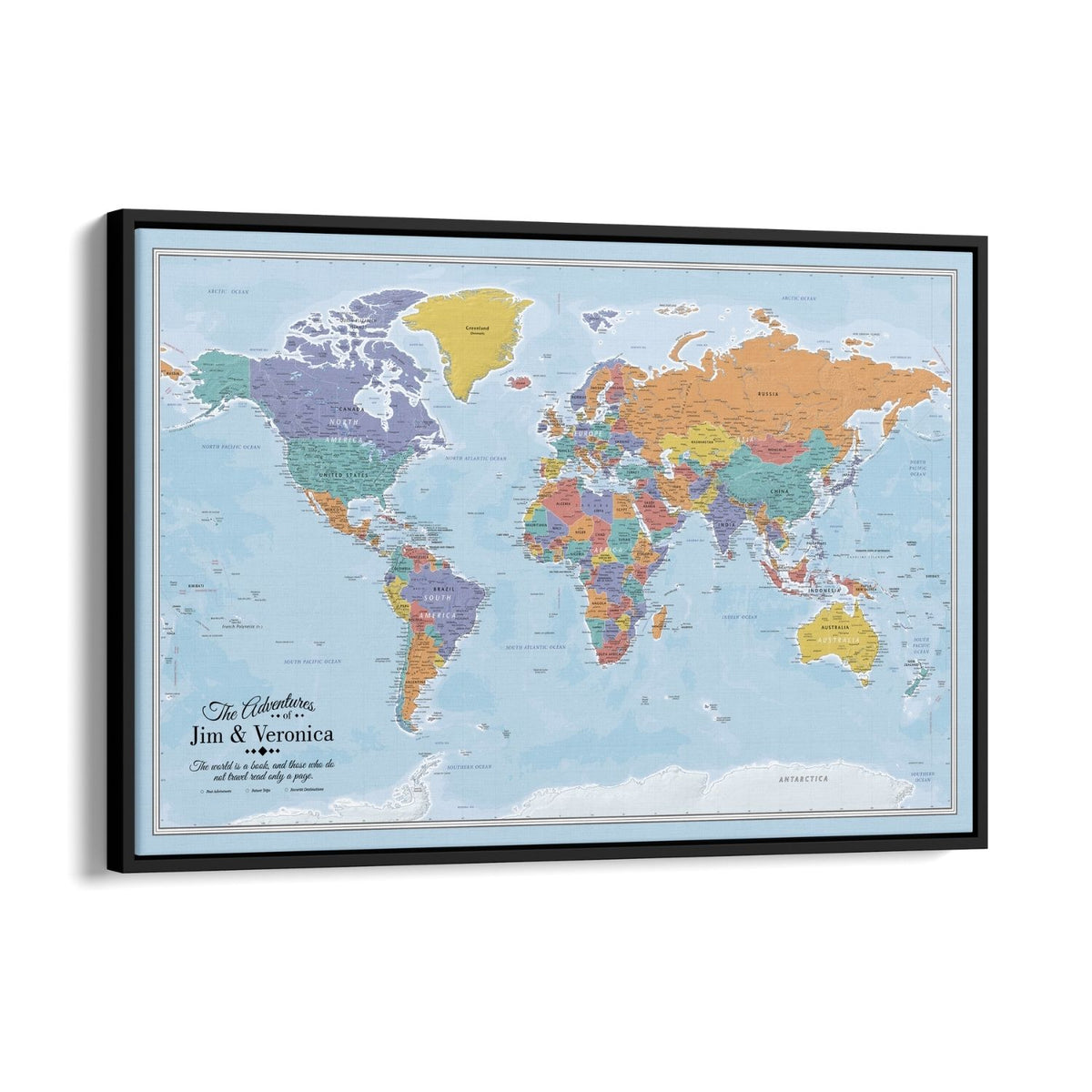 Canvas - Blue Oceans World Travel Map with pins