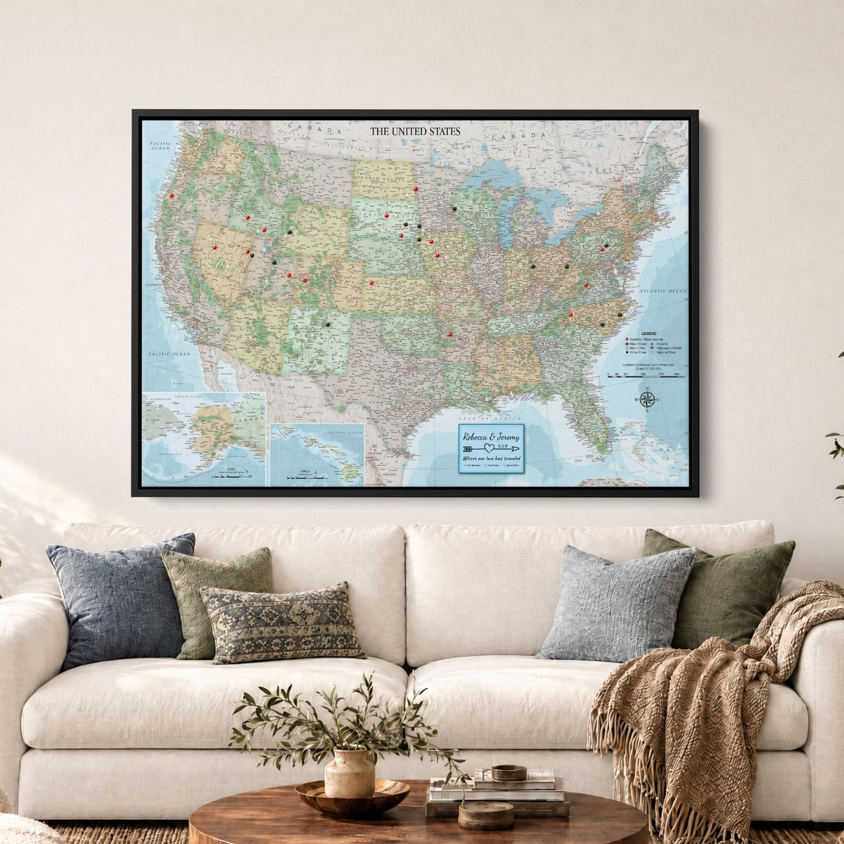 Canvas - Signature USA Travel Map with pins