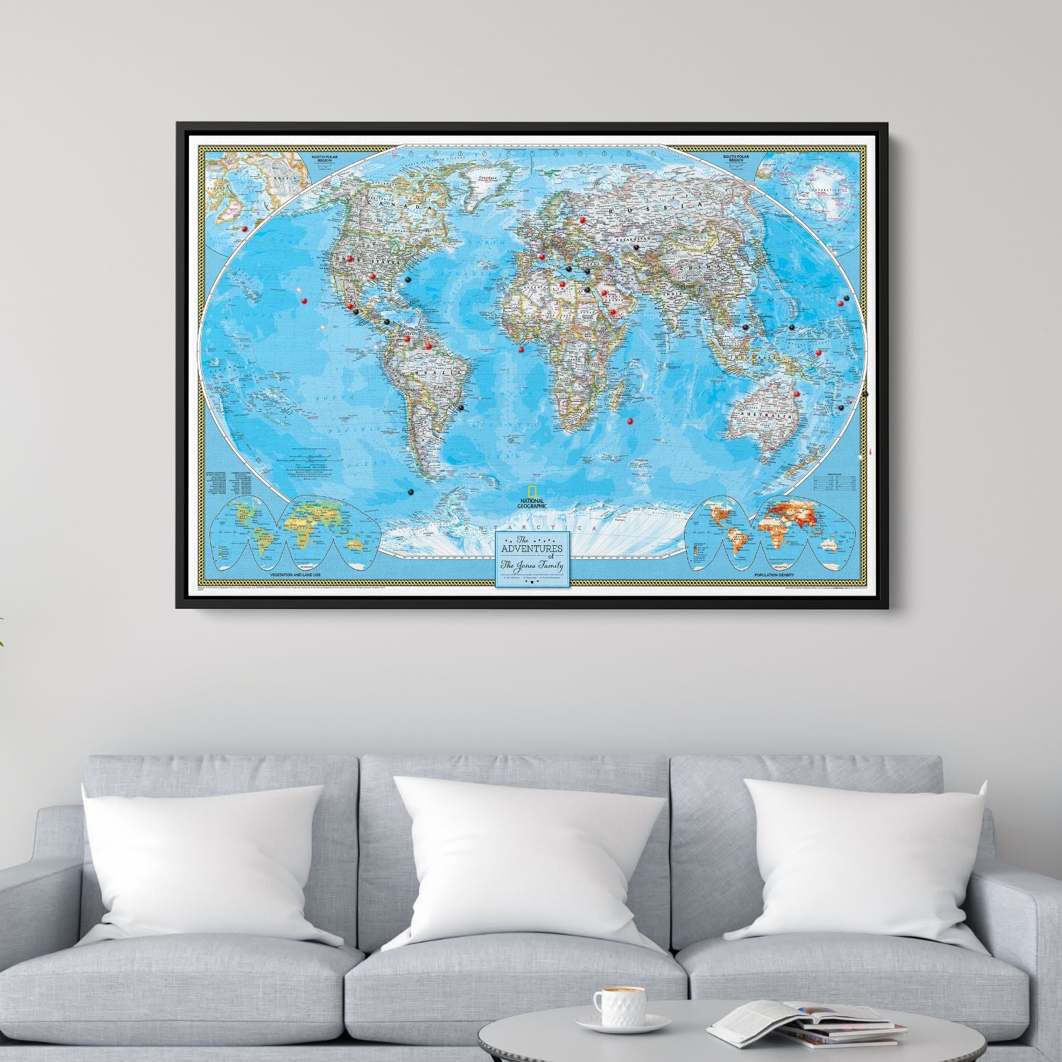 Canvas - Classic World Travel Map with Pins