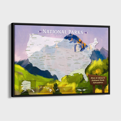 Canvas - National Parks Watercolor Travel Map with Pins