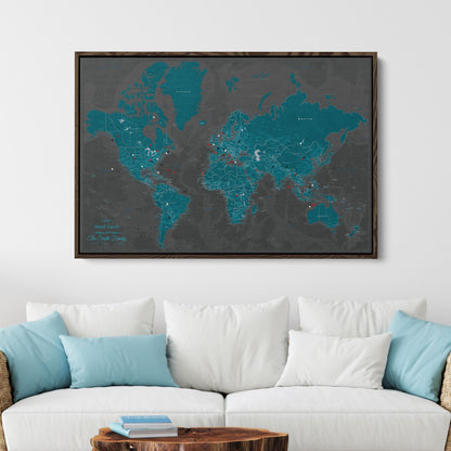 Canvas - Midnight Dream World Travel Map with pins