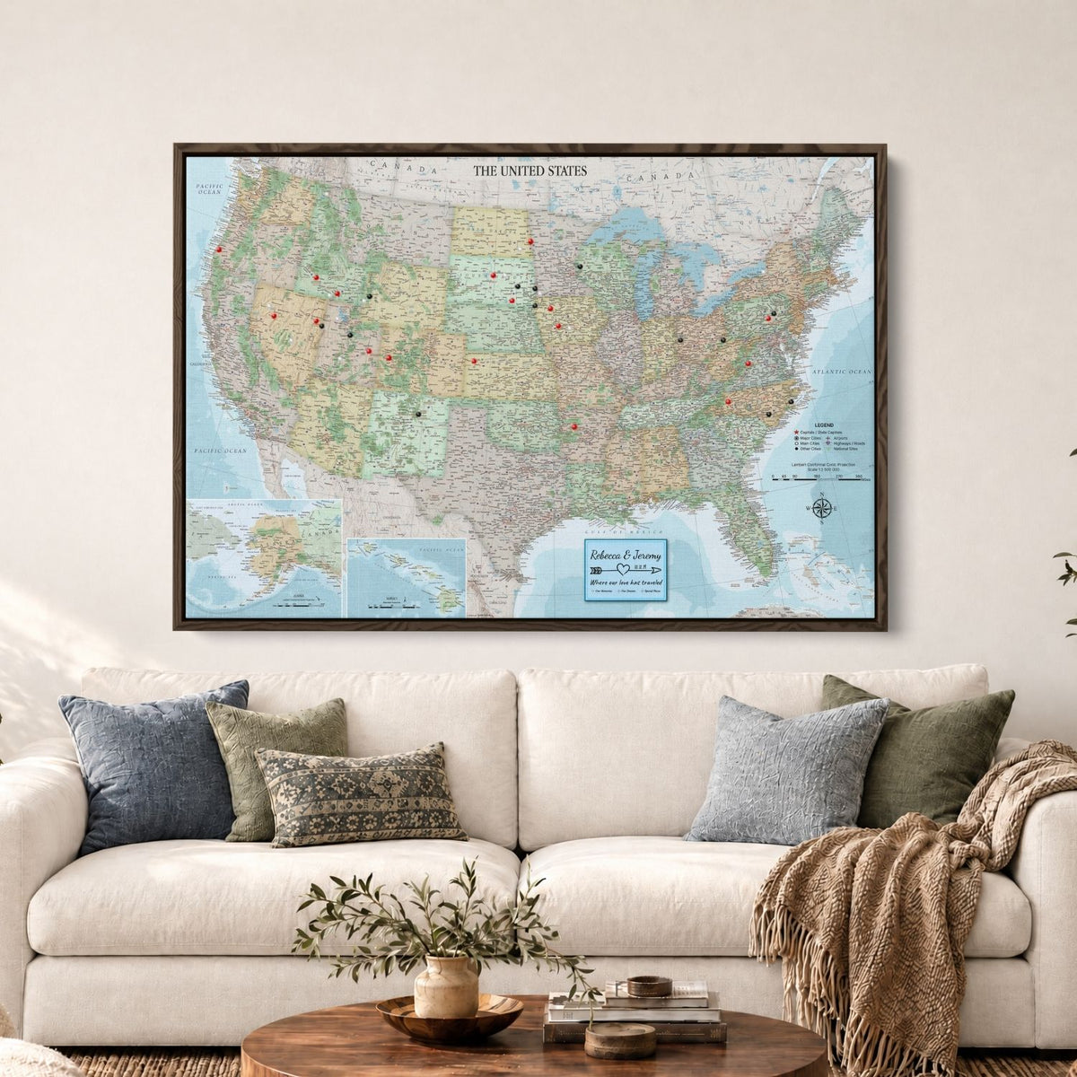 Canvas - Signature USA Travel Map with pins