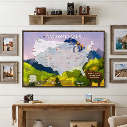 Canvas - National Parks Watercolor Travel Map with Pins