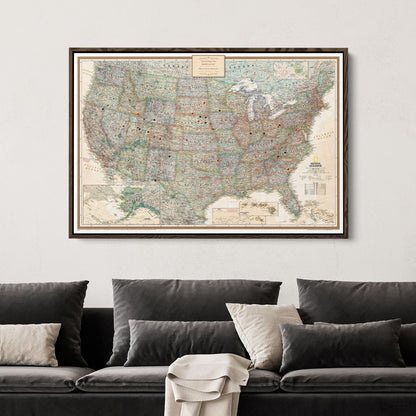 Canvas - Executive USA Travel Pin Map