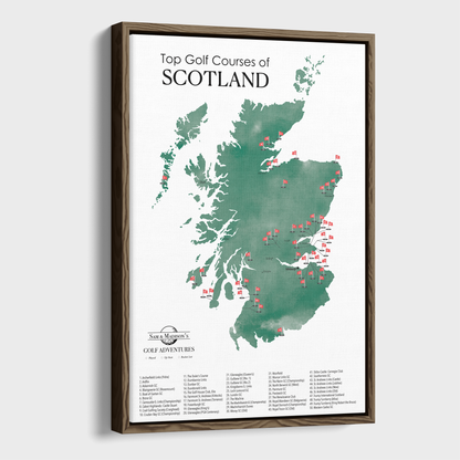Canvas - Scotland Golf Courses Travel Map with Pins