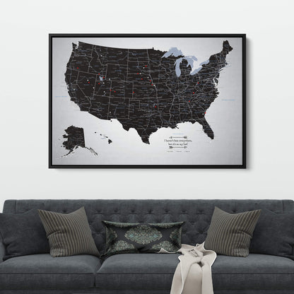 Canvas - Black Ice USA Travel Map with pins