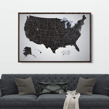 Canvas - Black Ice USA Travel Map with pins