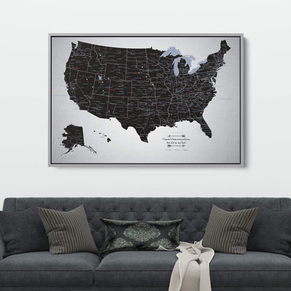 Canvas - Black Ice USA Travel Map with pins