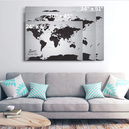 Canvas - Black Ice World Travel Map with pins
