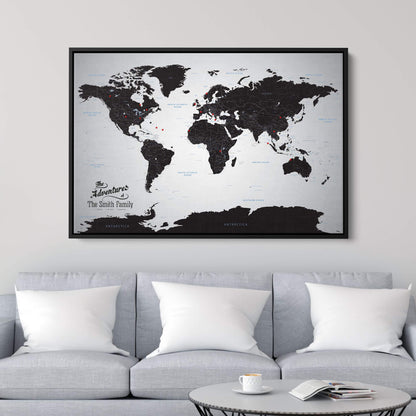 Canvas - Black Ice World Travel Map with pins