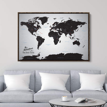 Canvas - Black Ice World Travel Map with pins