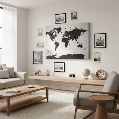 Gallery Wrapped - Black Ice World Travel Map with pins