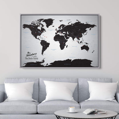Canvas - Black Ice World Travel Map with pins