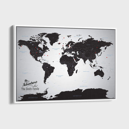 Canvas - Black Ice World Travel Map with pins