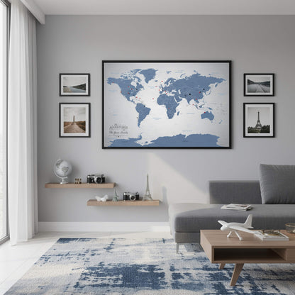 Canvas - Blue Ice World Push Pin Travel Map with pins