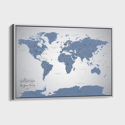 Canvas - Blue Ice World Push Pin Travel Map with pins