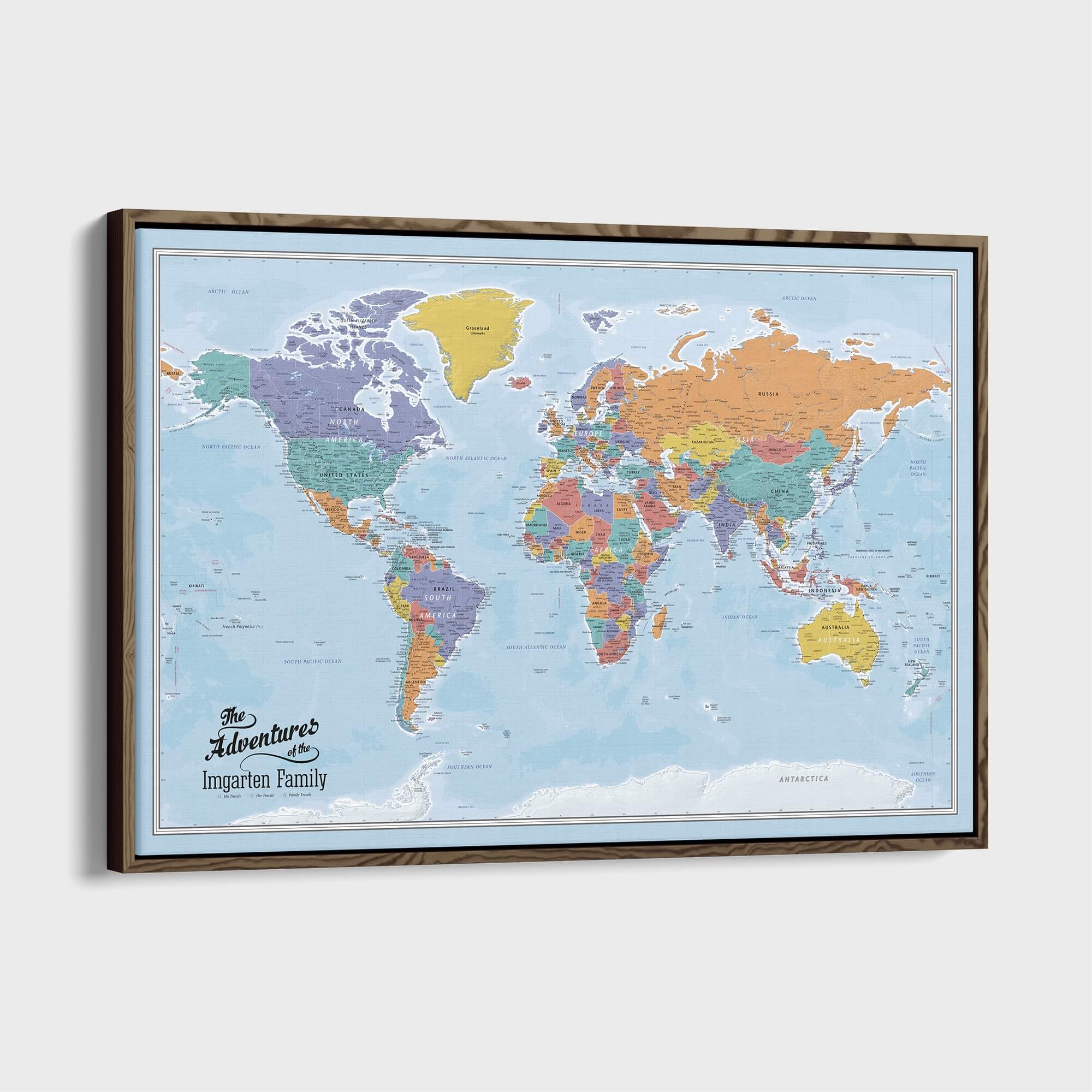 Canvas - Blue Oceans World Travel Map with pins