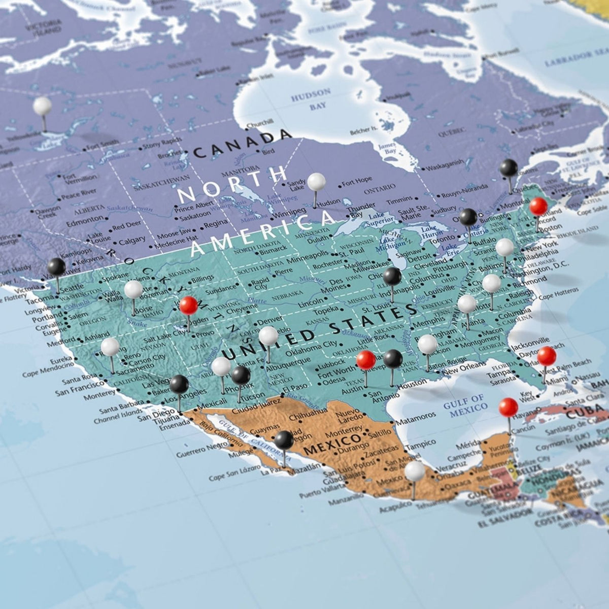3 Panel - Blue Oceans World Large Travel Map