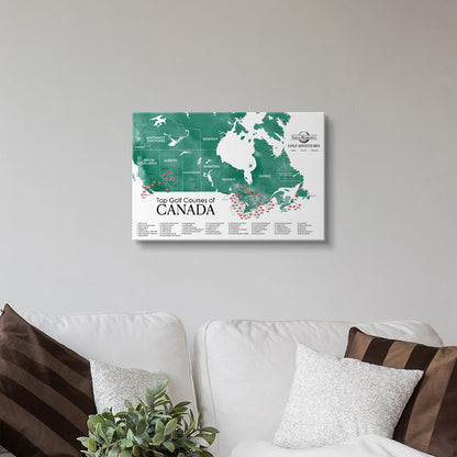 Top Golf Courses of Canada Gallery Wrapped Canvas Map in 16x24" size