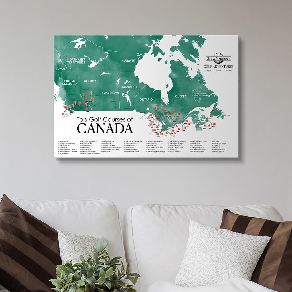 Top Golf Courses of Canada Gallery Wrapped Canvas Map in 24x36 size