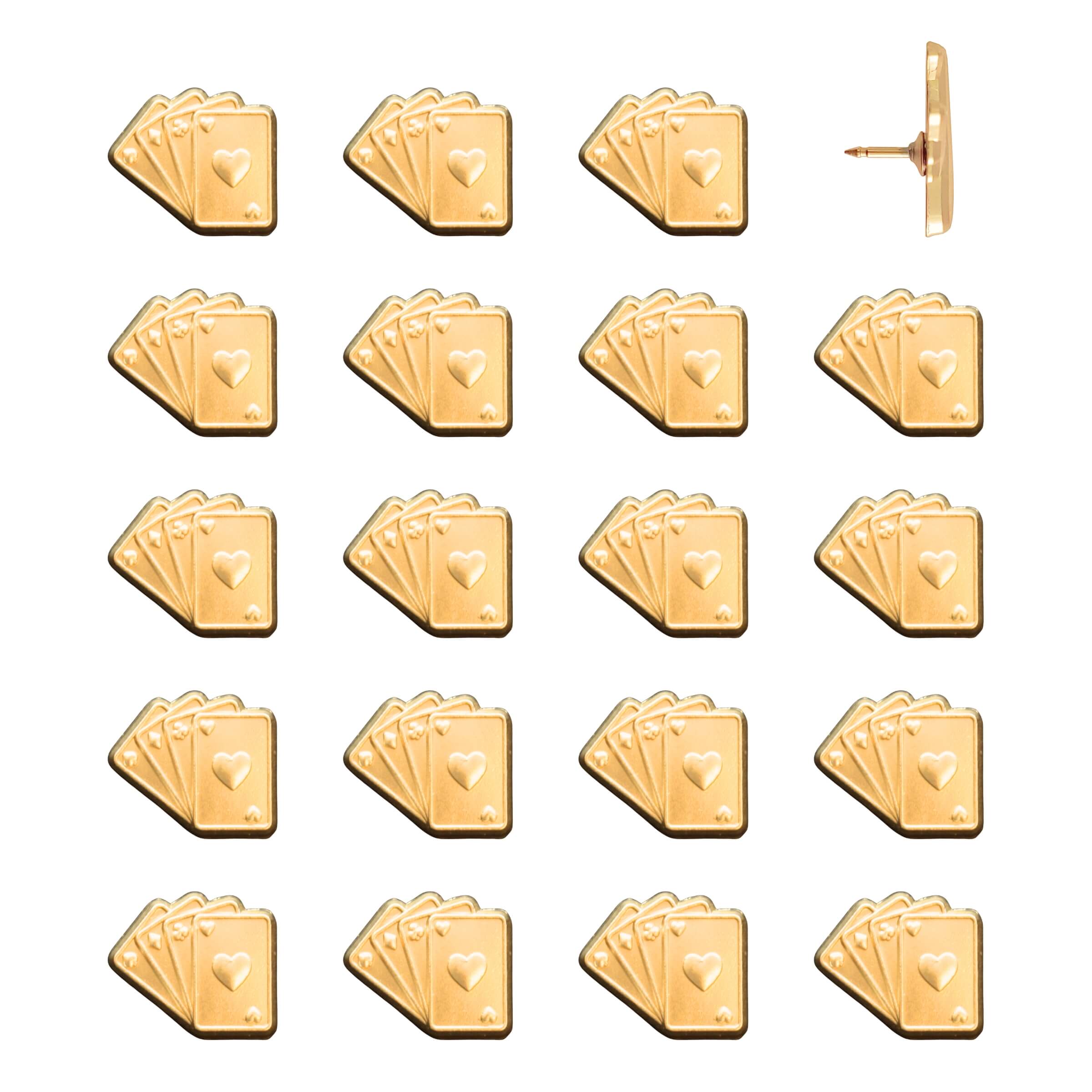 Playing Cards Push Pins Gold Pack of 20