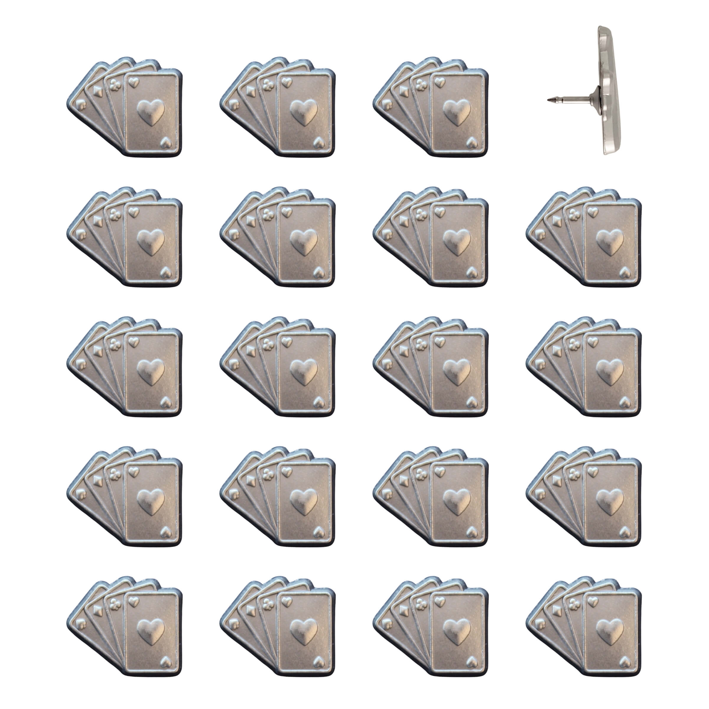 Playing Cards Push Pins Silver Pack of 20