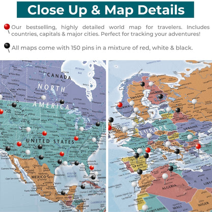 Canvas - Blue Oceans World Travel Map with pins