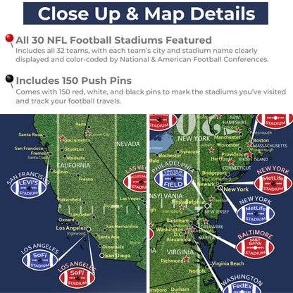Gallery Wrapped - Football Stadium Map with Pins