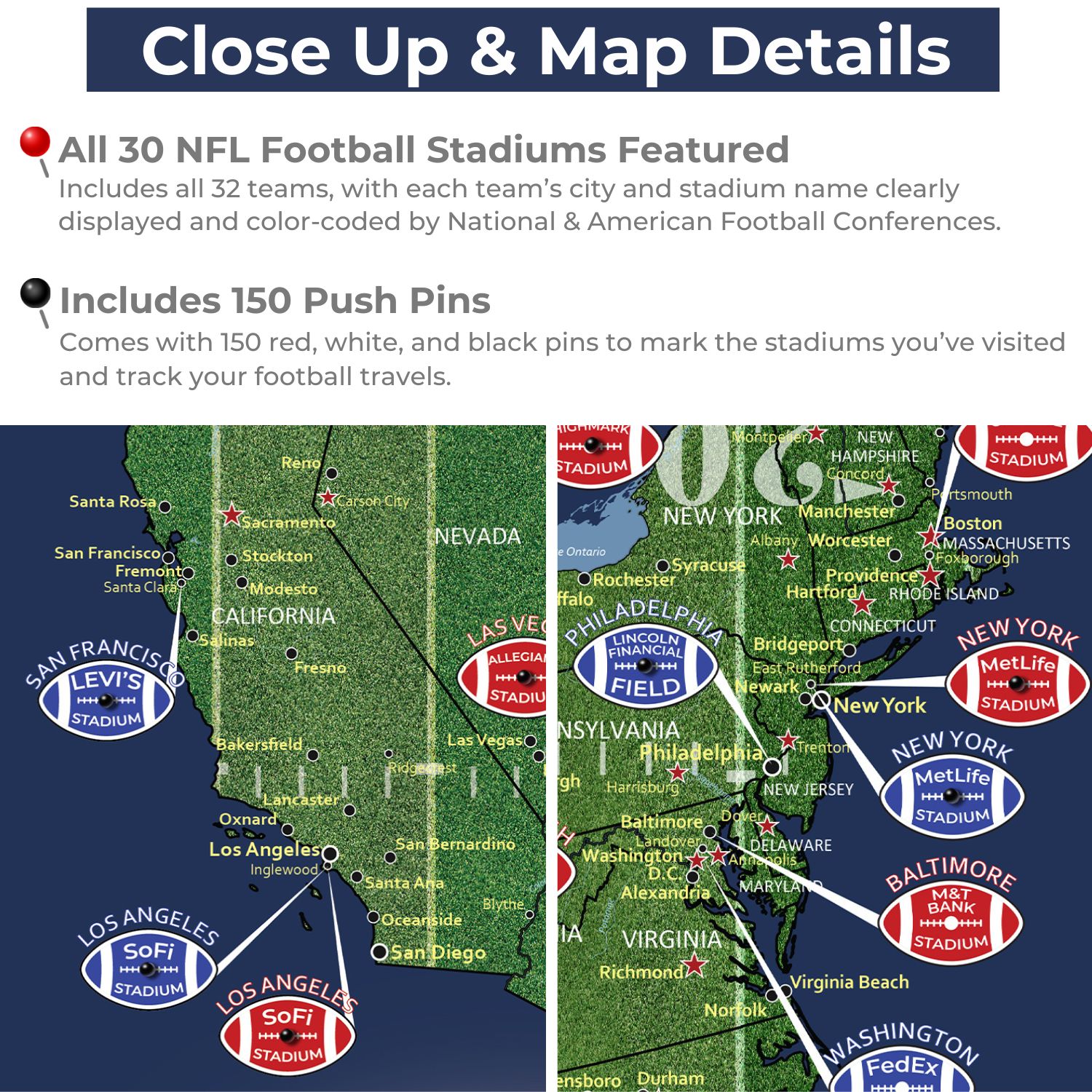 Football Stadium Push Map Canvas Poster - Multiple Sizes
