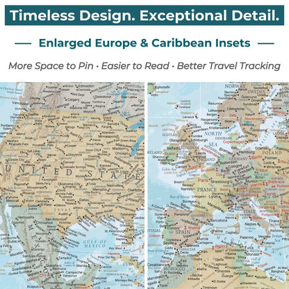 Gallery Wrapped - Signature World Travel Map with pins - Stretched Canvas